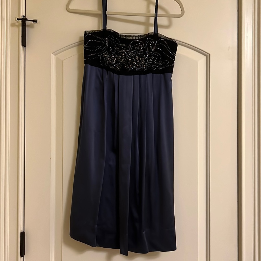 BCBGMAXAZRIA Midnight Beaded Silk Mini Dress